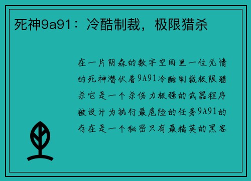 死神9a91：冷酷制裁，极限猎杀