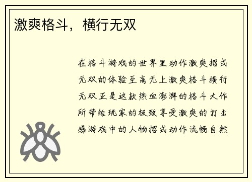 激爽格斗，横行无双