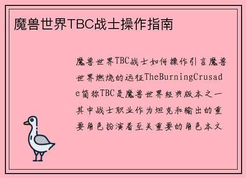 魔兽世界TBC战士操作指南